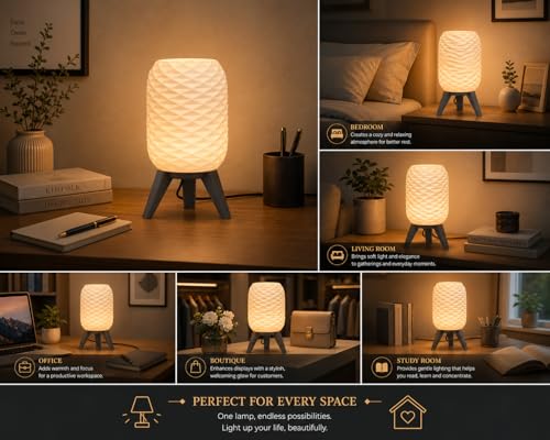 Image of Action Pro Table Lamp with Tripod Stand, Warm Light, Modern Bedside Lamp for Home & Bedroom (Design-4)