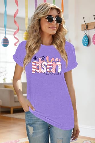 Image of Ithalt Easter Shirts for Women He is Risen Tshirt Easter Christian T-Shirt Jesus Lover Short Sleeve Tops