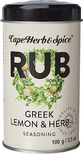 Cape Herb & Spice - Greek Lemon & Herb Rub, No MSG, no artificial flavouring, Non-GMO, Halal, Vegan, 6 Count of 100g