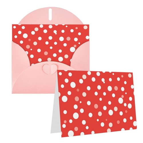 QMNEHJ グリーティングカード サンキューカード 封筒付き ブランクノートカード 4x6インチ バースデーカード 赤と白の水玉模様 ウェディングカード お悔やみカード おもしろい 思考カード あらゆる機会に
