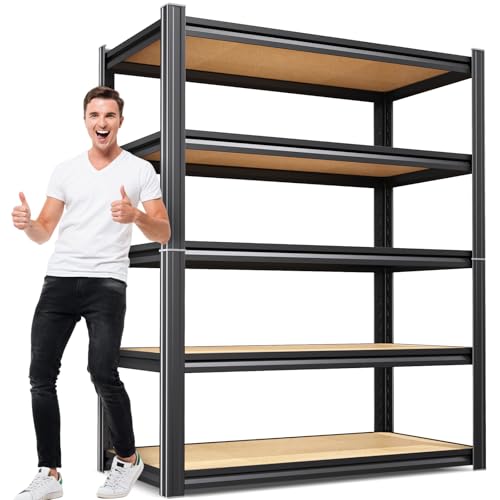 Image of 71 inchH x 35 inchW Heavy Duty Garage Shelving, 5-Tier Adjustable Metal Storage Shelves, Utility Steel Storage Rack for Garage, Warehouse, Pantry, Basement, Industrial & Workshop Organization,15.7 inchD