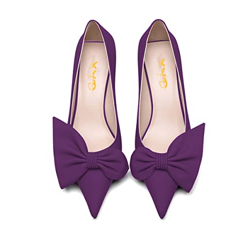 XYD Adorable Bowtie Pointy Toe Vintage Kitten Heel Pumps for Women Slip On Ladies' Stylish Dress Wedding Shoes3