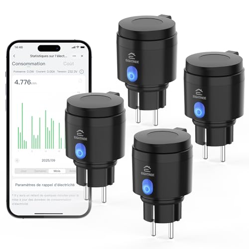 EIGHTREE Prise Wi-Fi d'extérieur - Minuterie d'extérieur - Avec mesure du courant IP44...