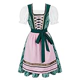 Lehauya Oktoberfest Costume Women German Bavarian Beer Girl Dirndl Dress Oktoberfest Dress Green Pink Medium