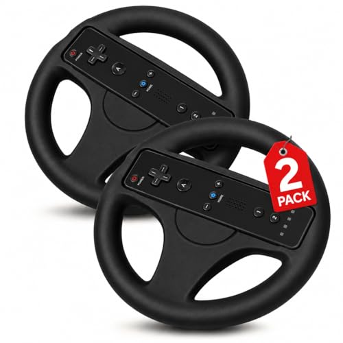 DSDFPFG Black Steering Wheel for Wii Remote Controller - Steering Wheel for Wii Mario Kart - Racing Wheel for Wii Games - Nintendo Wii and Wii U Game Accessories - Set of 2