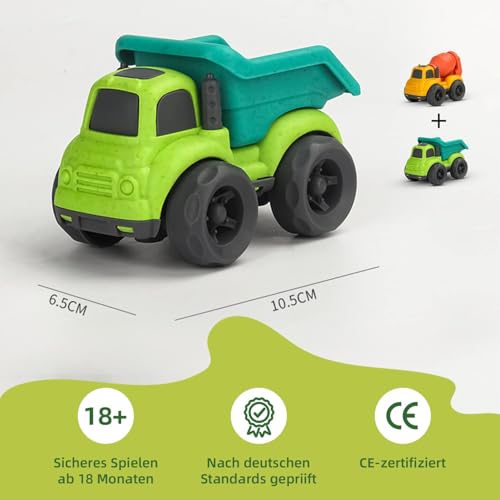 Cicili LKW Spielzeug ab 1 Jahr, nachhaltiger Bio-Kunststoff Kinder Set ab 2 Jahr Indoor Outdoor Sandspielzeug für Mädchen Jungen, Badewannenspielzeug Sandkasten (Grüner)