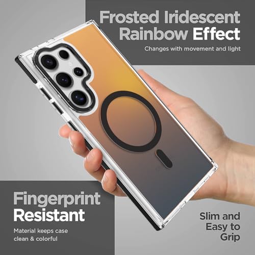Image of Magnetic Case for Samsung Galaxy S24 Ultra [Compatible with Magsafe] [Cute Fashion Fluorescent Design] [1 Screen Protector] Slim Translucent Matte Case for Galaxy S24 Ultra 6.8 inch, Black