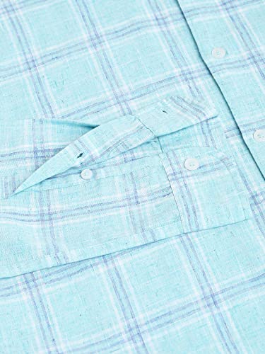 Image of Dennis Lingo Men's Checkered Slim Fit Cotton Linen Casual Shirt with Button-Down Collar & Full Sleeves