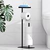 Kitsure Toilet Paper Holder Free Standing – Rustproof Metal Toilet Paper Stand for 4 Rolls with Anti-Slip Base and Shelf for Phone & Small Items, Bathroom Organizers and Storage, Medium, Black