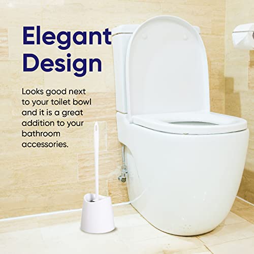 Image of Modern Toilet Brush and Holder, White Toilet Bowl Scrub Brush with Storage Caddy, Bathroom Cleaner. by Superio