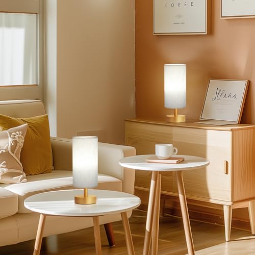 Image of Table Lamps Set of 2 (Cream Shade- Gold Base, 11.6 inch Inline Control) | Bulb not Included | Small Lamps for Bedroom | Desk Lamp for Reading | for Living Room | for Dorm | Linen Fabric Shade