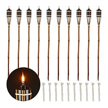 Relaxdays Gartenfackeln Bambus Eisen Braun 10er Set Steckbar 90 cm x 6 cm
