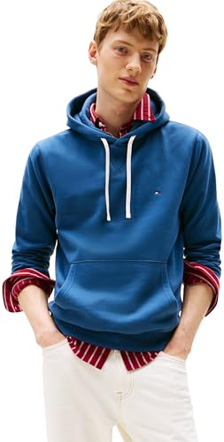 Tommy Hilfiger Sweat à Capuche Homme Seasonal Fleece avec Poche Kangourou, Bleu (Aegean Sea), S