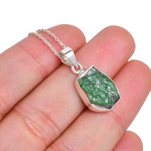 Natural Real Raw Tsavorite Garnet Crystals Bezel Pendant Necklace, Birthstone, Healing Rough Gemstone, Silver Plated Jewelry 18 inch (1 pendant) - Image 4