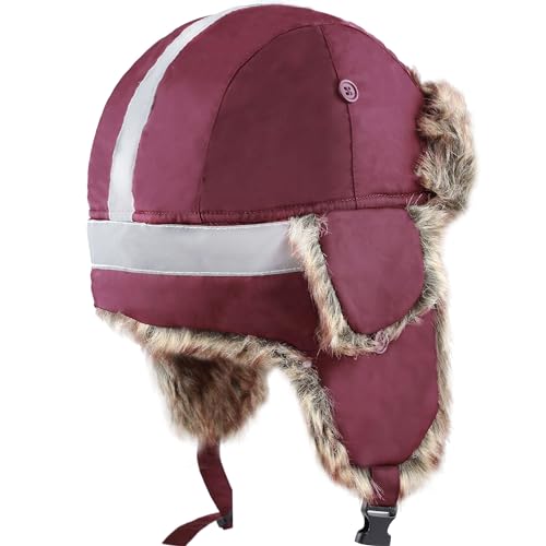 Image of Faux Fur Safety Reflective Aviator Trapper Hat Snow Ski Trooper Winter Cap