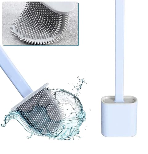 Image of PAXCOO Flexible Silicone Toilet Cleaning Brush with Long Non-Slip Plastic Handle and Quick-Drying Holder kit, Bathroom Brush, Toilet Bowl Brush, Clean Toilet Corner Easily, Wall Mounting (Multicolor)