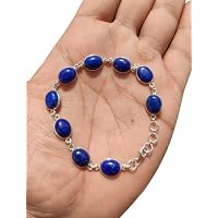 Bracelet Ethnique Fait Main En Argent 925 Avec Pierre Larimar - Longueur 7-8 Pouces, Neuf