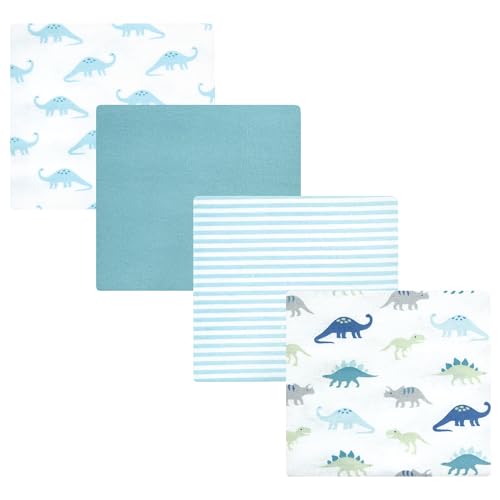 Hudson Baby Unisex Baby Cotton Flannel Receiving Blankets, Soft Teal Dino, One Size