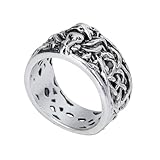 HANABASS Anillo Diseño de Vintage para Hombre Estilo Vikingo Accesorio de Moda para Fiesta y Uso Diario Talla Color Plateado
