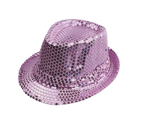 Sombrero Chistera de Copa de Fieltro Lentejuelas Gorro de Ronda Mago con Cinta (Rosa, Niño/52cm)