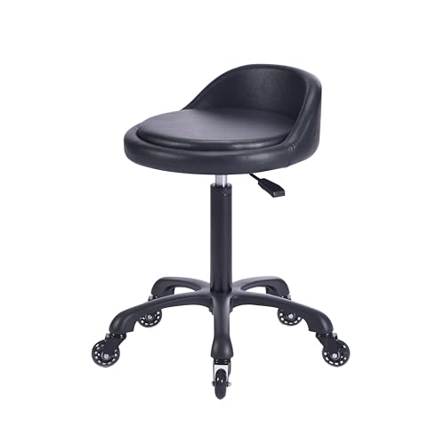 Image of Rolling Salon Stool Chair with Back Support Hydaulic Height Adjustable on Swivel Wheels Heavy Duty for Hair Cutting Esthetician Tatto Beauty Spa Bar Lab Clinic Kitchen Office Home (Black)