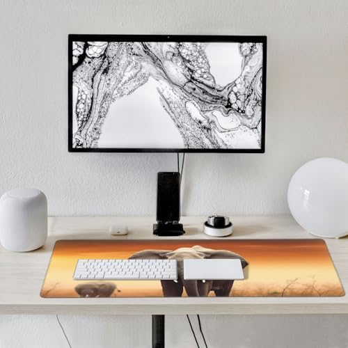Tapis de souris de jeu XXL grand format imprimé éléphant pour clavier