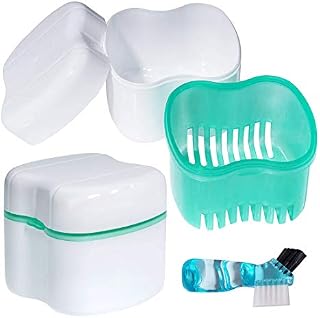 Scotte Denture Case,Dentures Box,Denture Brush Retainer Case,Denture Cups Bath,Dentures Container with Basket Denture