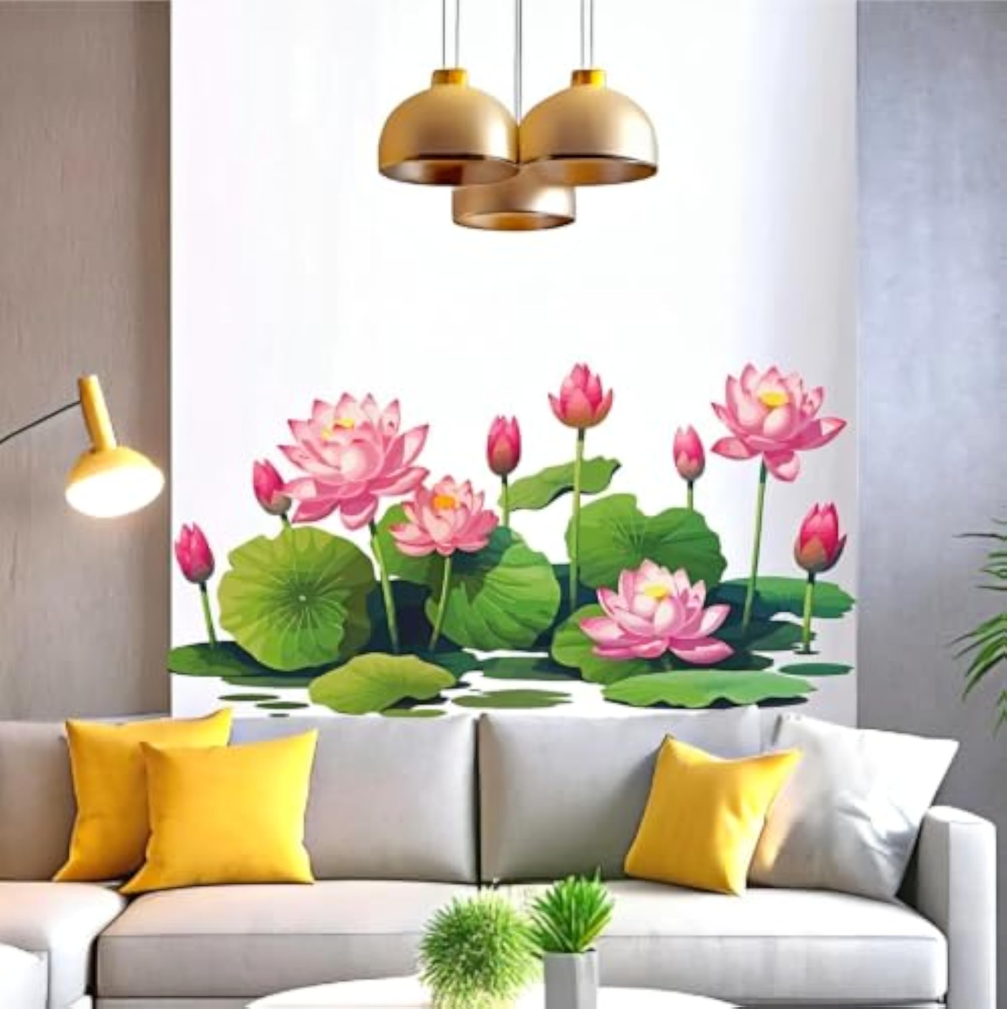 Pink Lotus Flower Wall Decal Sticker with Lily Pad Design