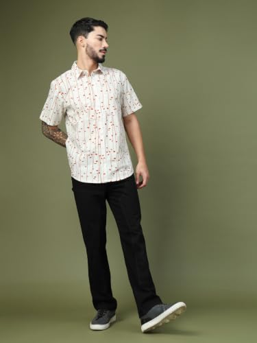 Image of Off White Minimal Geometric Printed Half Sleeve Shirt