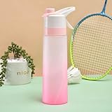 Pumixiy Tragbare Wasserflasche mit Sprühfunktion, auslaufsicher, Flip-Top-Design für Outdoor-Sport, wiederverwendbar, große Kapazität und Griff, 700 ml, Rosa