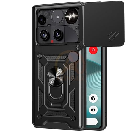 Image of Armor Bumper Back Cover Case for Nothing Phone 3 Rotating Camera Cover, Ring Holder & Kickstand | Heavy Duty & 360 Degree Protection Nothing Phone 3 Back Cover (Black)