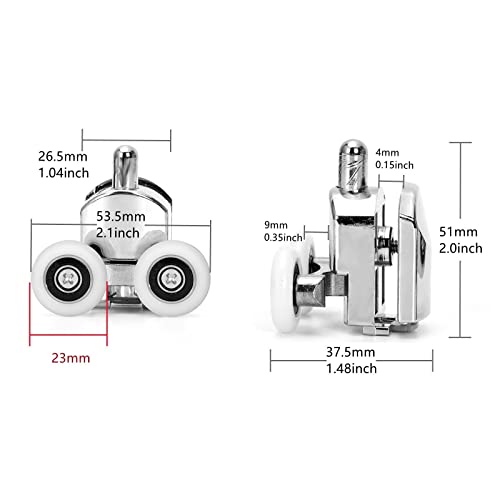 Ruimou 4Pcs Shower Door Double Wheels 23mm Diameter (Zinc Alloy+ABS) for Bathroom Bearing Pulleys/Runners Top/Bottom Replacement Parts (Lower Wheel -23mm-4Pcs) - Image 2