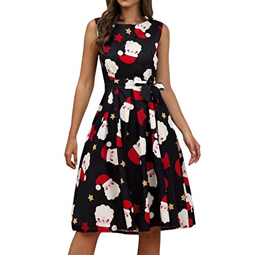 StarTreene Weihnachts-Kleid mit Schneeflocken-Motiv, ärmellos, A-Linie, Party-Schaukelkleid Gr. 40-42, Stil 3