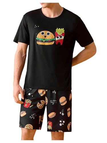Image of Verdusa Men's Pajamas Set 2 Piece Pjs Sets Short Sleeve Letter Print Tee and Short Lounge Set