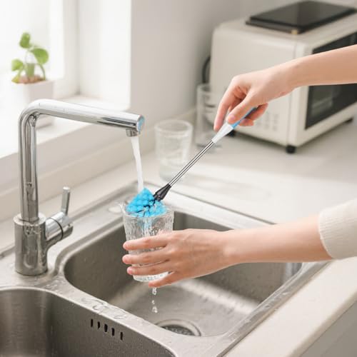 Image of Bottle Brush 15-inch Long Bottle Brush, Kitchen Brush Set with Straw Cleaner and Cup Lid Cleaning Brush. Bottle Brushes Suitable for Water Bottles, Cups, Glasses, Baby Bottles (4, Blue)