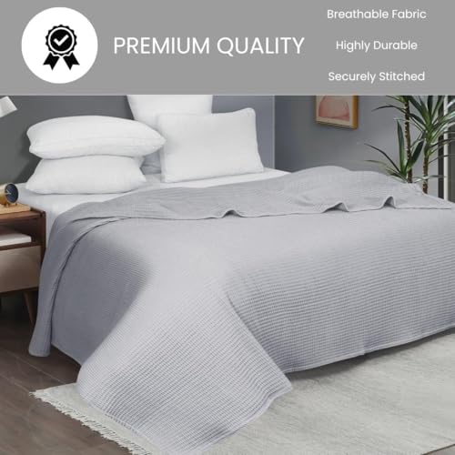 Image of 100% Combed Cotton Waffle Blanket for Bed,Sofa,Couch,| Light Grey |King -90X102 INCHES -Lightweight and Breathable Soft Woven AC Blankets,Throw for Summer, Spring, Winter, All Season