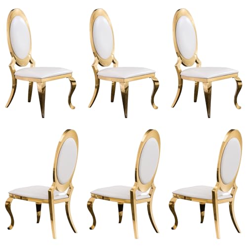 ACEDÉCOR Set of 6 White Faux Leather Dining Chairs