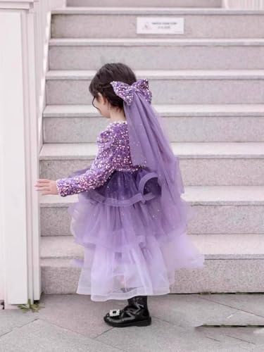 Girls Princess Long Sleeves Purple Cake Dress Lolita Tutu Dress Christmas Dress Birthday Gift with Bowknot Headpiece2