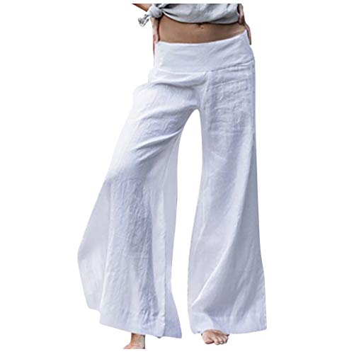 Houshelp Harem Pants Womens Solid Vertical Causual Loose Pant igh Waisted Belted Flowy Wide Leg Elegant Pants White
