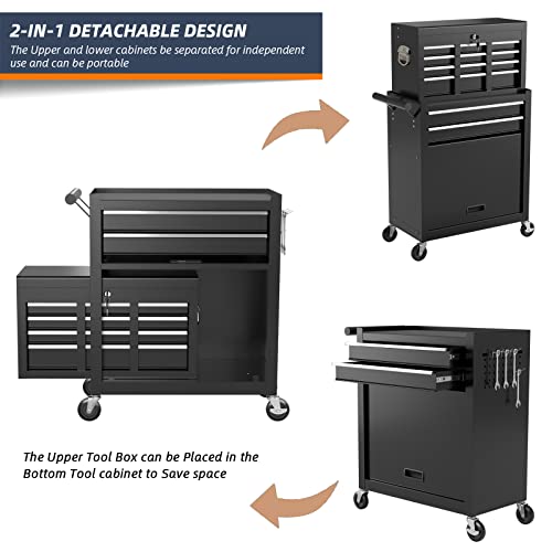 8-Drawer Rolling Tool Chest & Removable Tool Box With Locking System, Tool Box Organizer With 4 Wheels&Hooks, Large Capacity Garage Storage Cabinet For Warehouse And Repair Shop(Black) #TOP1