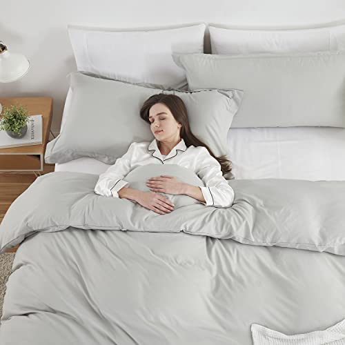 Image of Hearth & Harbor Light Grey Duvet Cover King Size, 3 Piece Bedding Set | Soft Double Brushed Bedding Set, Button Closure, 1 Duvet Cover 104x90 Inches, 2 Pillow Shams