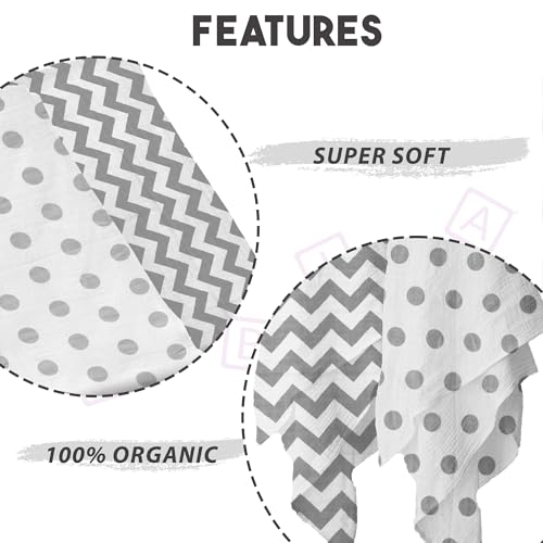 Image of BEMBIKA Bamboo Muslin Swaddle Wrap Baby 120X110 Cm Stroller Blanket Receiving Blanket for Newborn |Grey Polka & Zigzag (Pack of 2)