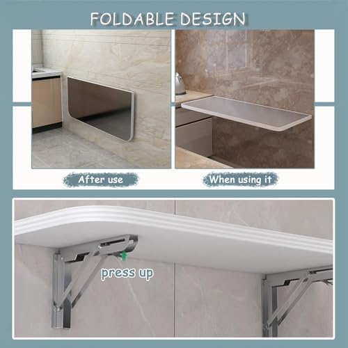 Space Saving Foldable Wall Mounted Breakfast Bar Table - Drop Leaf Design for Kitchen Dining Room Laundry Compact & Stylish Home Furniture Solution