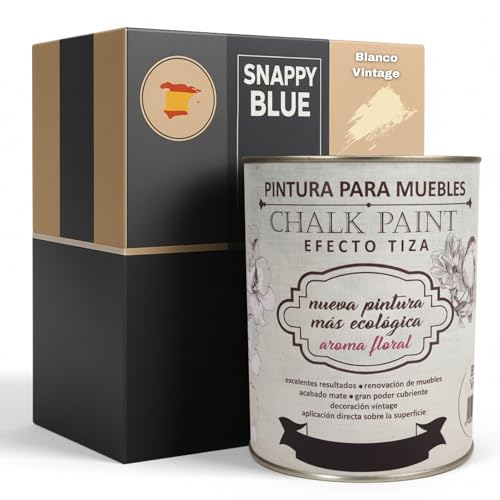 Snappy blue Pintura a la Tiza para Muebles sin lijar   BLANCO VINTAGE, 750ML Pintura Chalk Paint Efecto Tiza Ideal para restauración y decoración de muebles