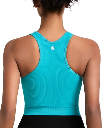 Image of RUNNING GIRL Sports Bras for Women High Impact Seamless Ribbed Longline High Neck Workout Crop Tank Tops(BX3067Teal Lagoon,S)