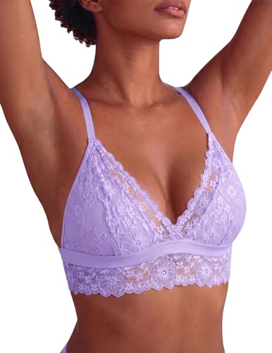 Image of Avidlove Lace Bralette for Women Sexy Wireless Bralettes Non Padded Bralette V Neck Minimizer Lingerie