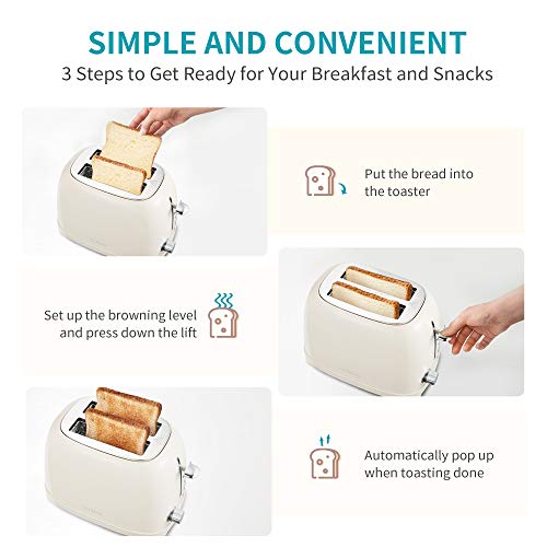 Ultrean Toaster 2 Slice with Extra-Wide Slot, Stainless Steel Toaster with Removable Crumb Tray, Small Toaster with 6 Browning Settings, Cancel, Bagel, Deforest Functions, 825 W - Image 7
