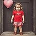 Aiwpstoin Toddler Baby Girl Valentines Day Outfit Heart Embroidery Short Sleeve T-Shirt Plaid Ruffle Shorts Little Girl Clothes(Heart Red,2-3T)