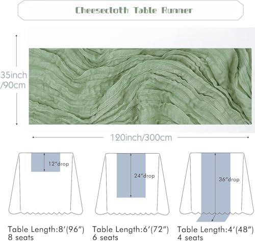 Cheese Cloths Table Runner, 120'' Boho Table Cloth Decorations for Party, Baby Shower, Wedding and Farmhouse, Fabric Room Decor, Sage Green (Sage Green) — view 3