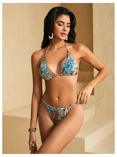 WDIRARA Women's Leopard Zebra Print Bikini Set Halter Tie Side Swimsuit 2 Piece Bathing Suit4